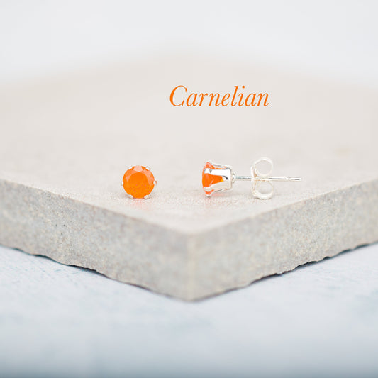 Dainty Carnelian Gemstone Stud Earrings