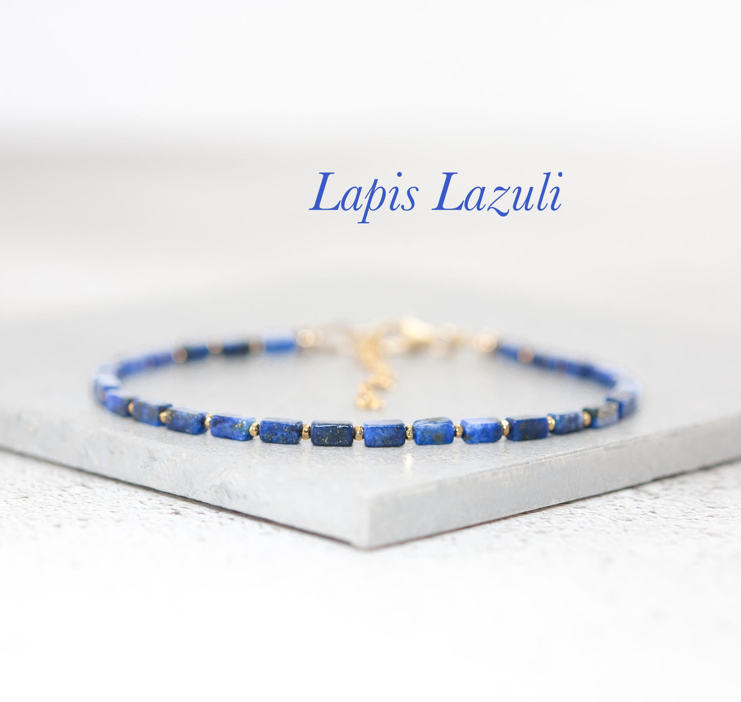 Dainty Lapis Lazuli Gemstone Cuboid Bead Bracelet