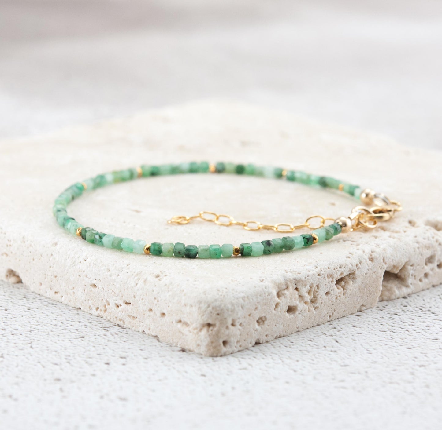 Dainty Emerald Cube Bracelet