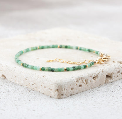Dainty Emerald Cube Bracelet