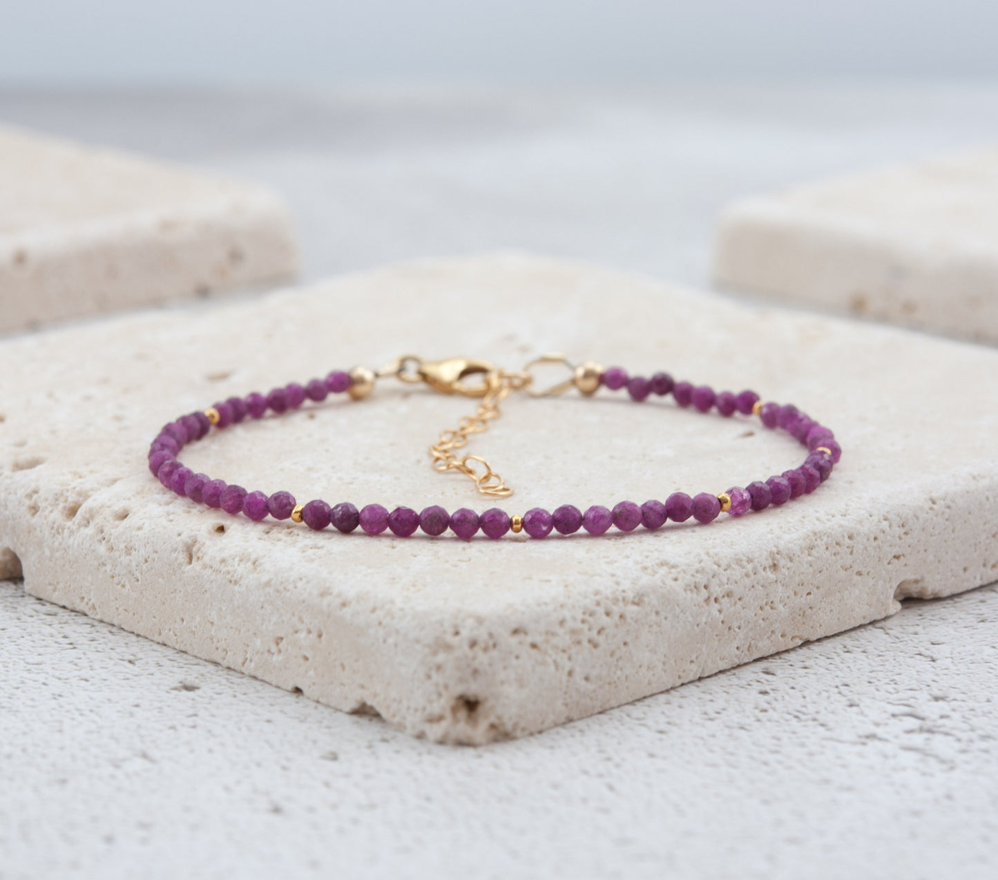 Dainty Pink Ruby Gemstone Bracelet