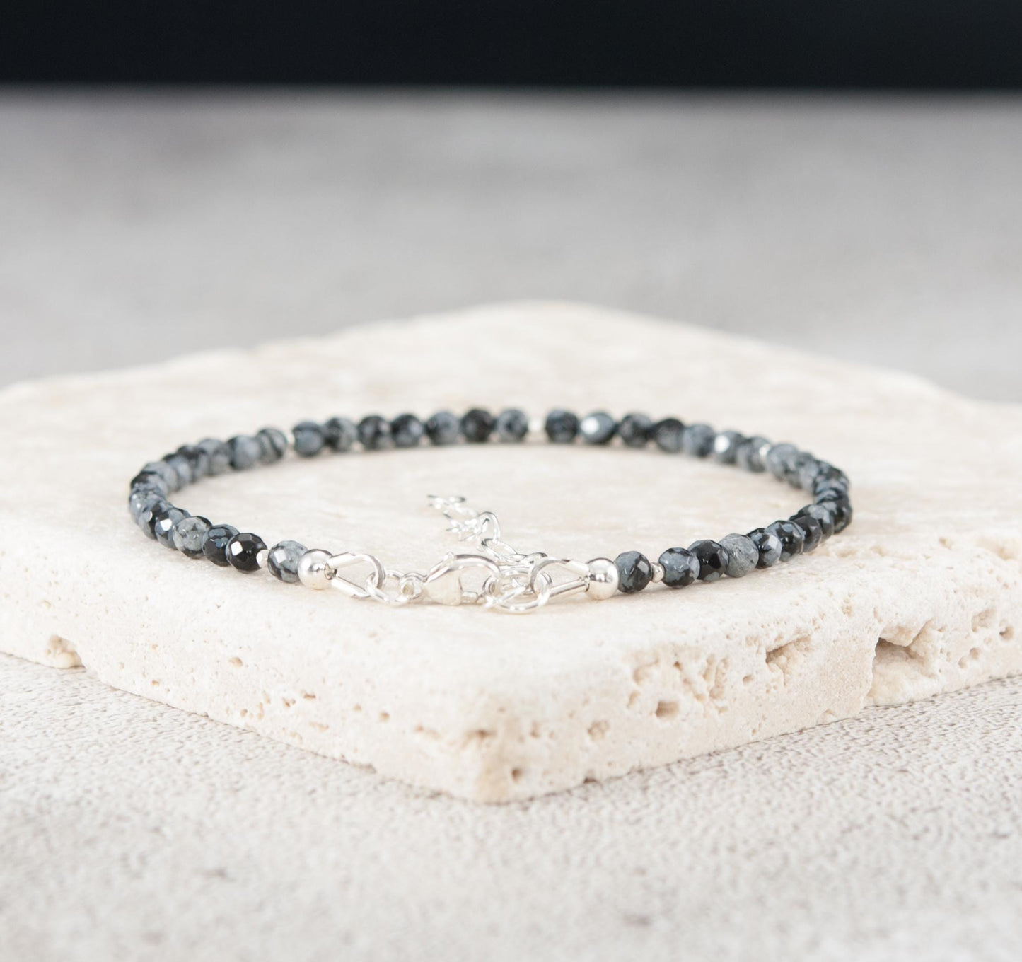 Dainty Snowflake Obsidian Bracelet
