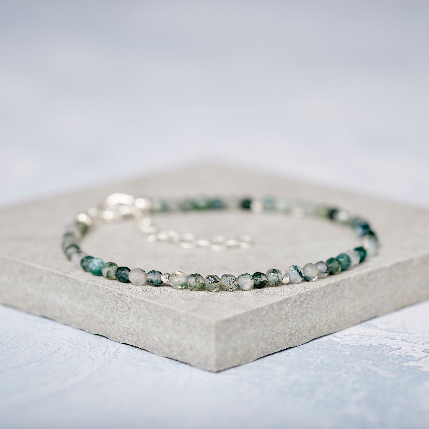 Moss Agate Dainty Gemstone Bracelet
