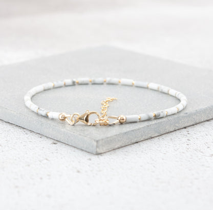 Dainty Howlite Gemstone Tube Bead Bracelet
