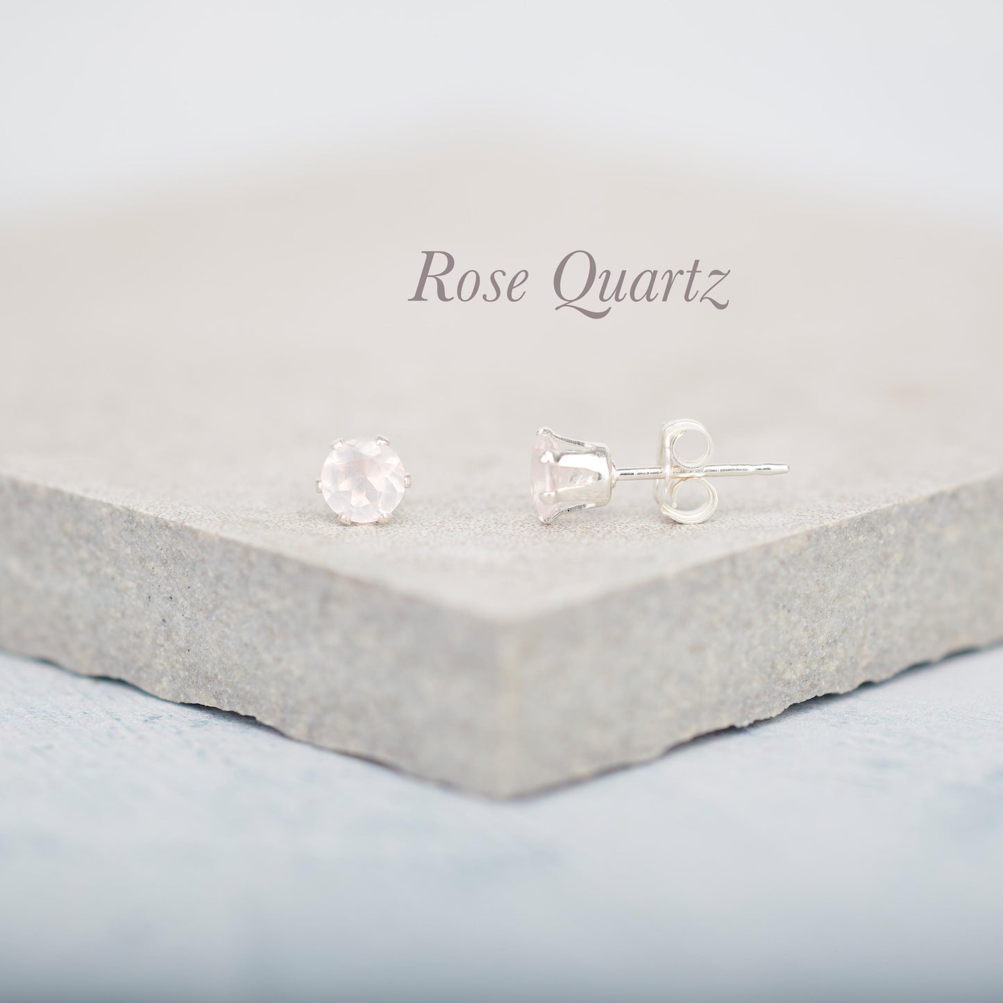 Dainty Rose Quartz Gemstone Stud Earrings