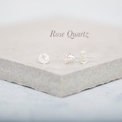 Dainty Rose Quartz Gemstone Stud Earrings