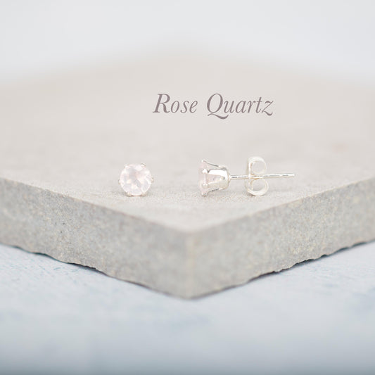 Dainty Rose Quartz Gemstone Stud Earrings