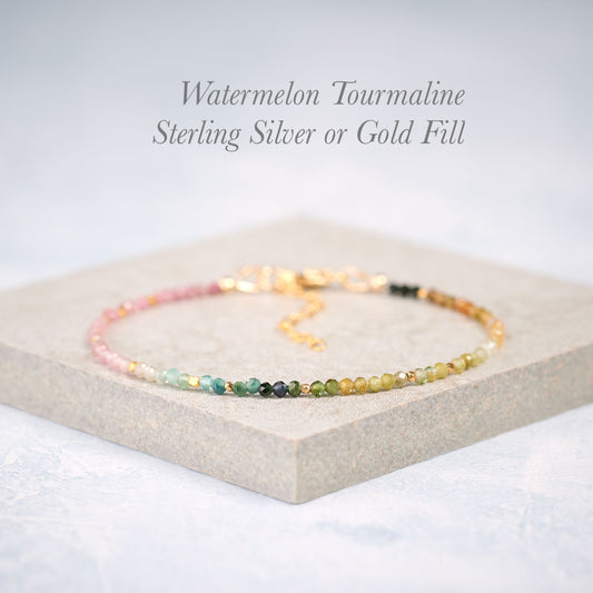 Dainty Watermelon Tourmaline Gemstone Bracelet