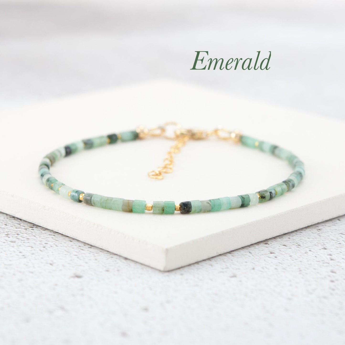 Dainty Emerald Heishi Bead Gemstone Bracelet