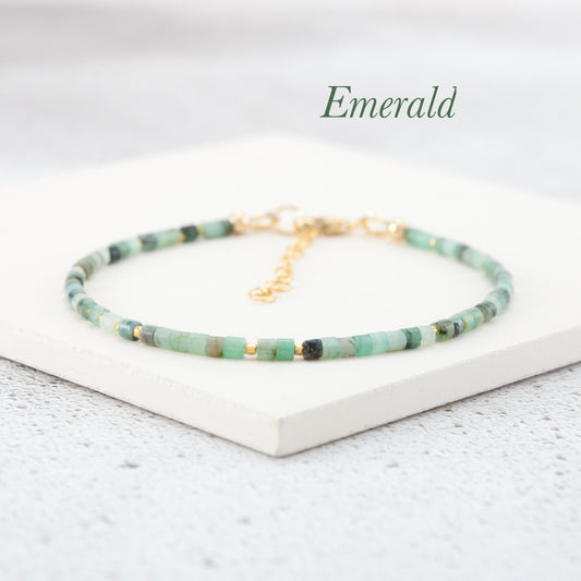 Dainty Emerald Heishi Bead Gemstone Bracelet