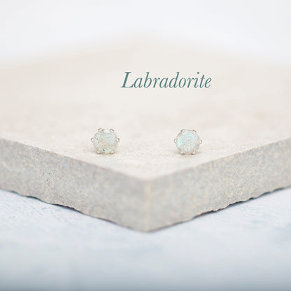 Dainty Labradorite Gemstone Stud Earrings
