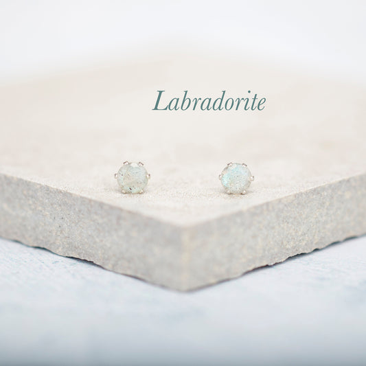 Dainty Labradorite Gemstone Stud Earrings
