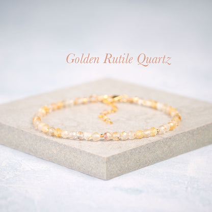 Dainty Golden Rutile Quartz Gemstone Bracelet