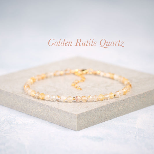 Dainty Golden Rutile Quartz Gemstone Bracelet
