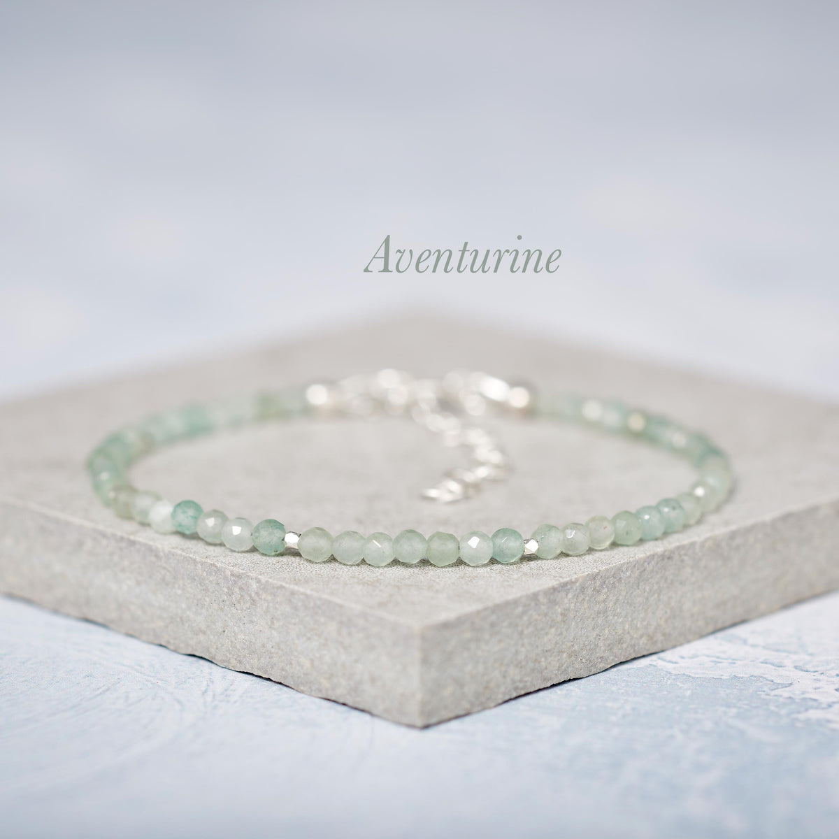 Set Of 4 Dainty Gemstone Stacking Bracelets - Aquamarine, Aventurine, Peridot & Rose Quartz