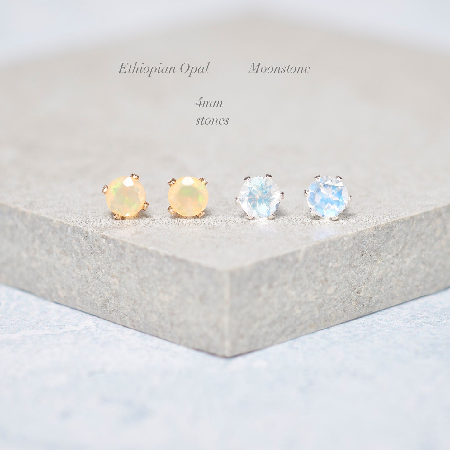 Dainty Rainbow Moonstone Stud Earrings (AAA Grade)