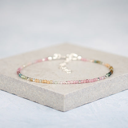 Dainty Watermelon Tourmaline Gemstone Bracelet