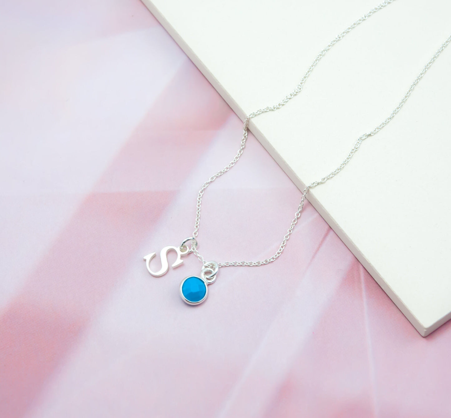 Initial & Turquoise December Birthstone Necklace