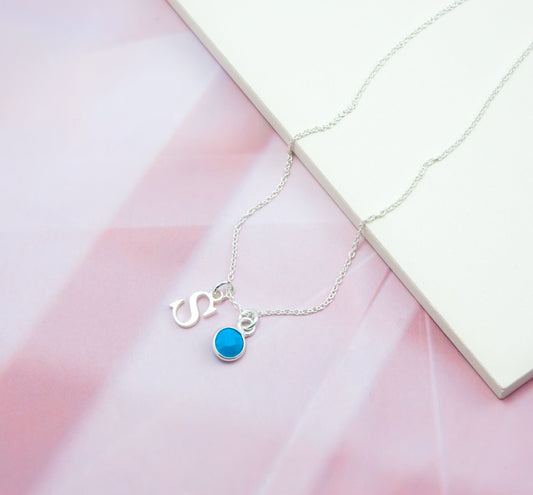 Initial & Turquoise December Birthstone Necklace