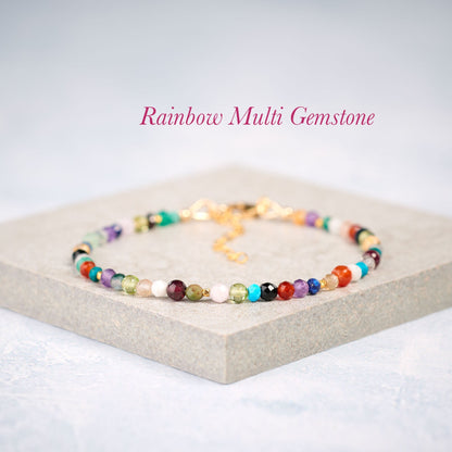 Dainty Rainbow  Multi Gemstone Bracelet (3mm)