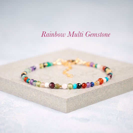 Dainty Rainbow  Multi Gemstone Bracelet (3mm)