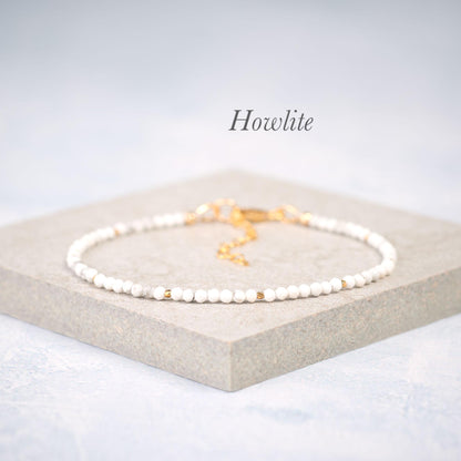 Set Of 3 Dainty Gemstone Stacking Bracelets (Turquoise, Howlite & Chrysocolla)