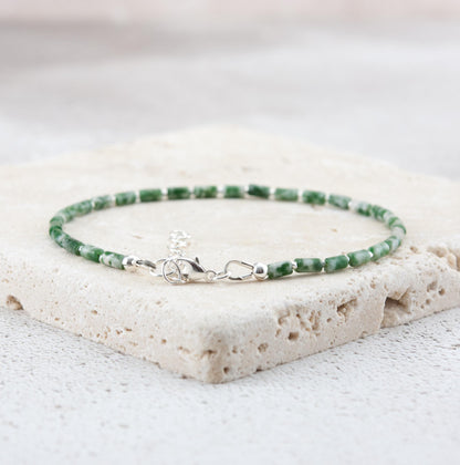 Dainty Green Spot Jasper Gemstone Tube Bead Bracelet