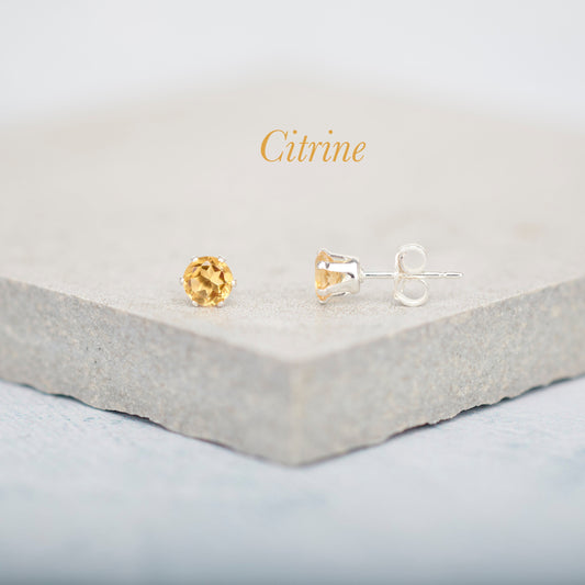 Dainty Citrine Gemstone Stud Earrings
