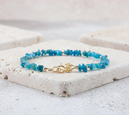 Raw Neon Blue Apatite Gemstone Bracelet