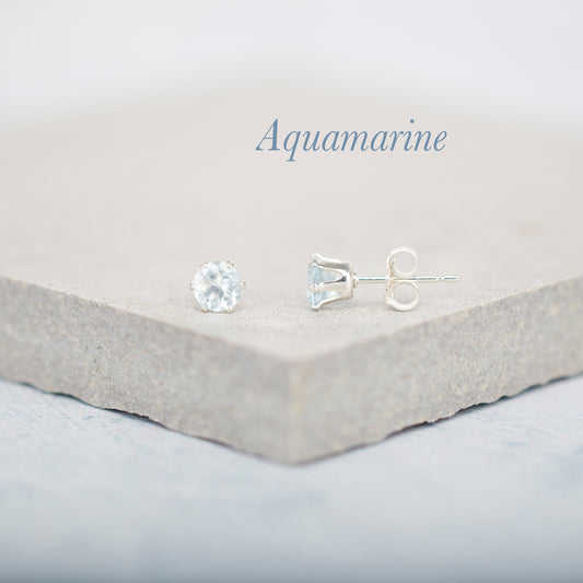 Dainty Aquamarine Stud Earrings