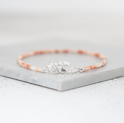 Dainty Red Line Jasper Gemstone Tube Bead Bracelet