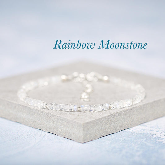Dainty Rainbow Moonstone Gemstone Bracelet (AAA Grade)