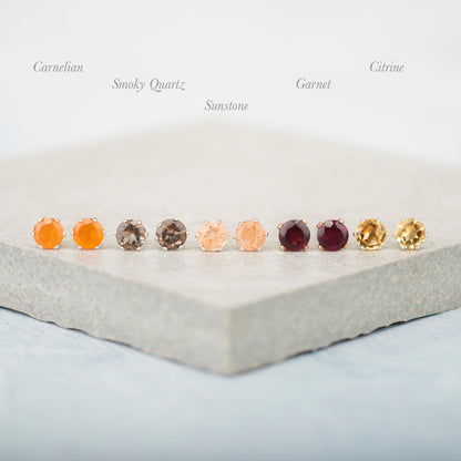 Dainty Citrine Gemstone Stud Earrings