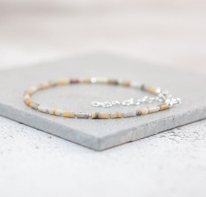 Dainty Crazy Lace Agate Gemstone Tube Bead Bracelet