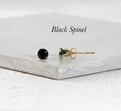 Dainty Black Spinel Gemstone Stud Earrings