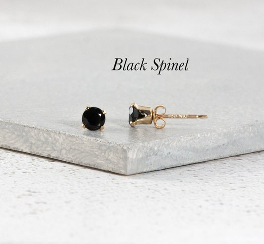 Dainty Black Spinel Gemstone Stud Earrings