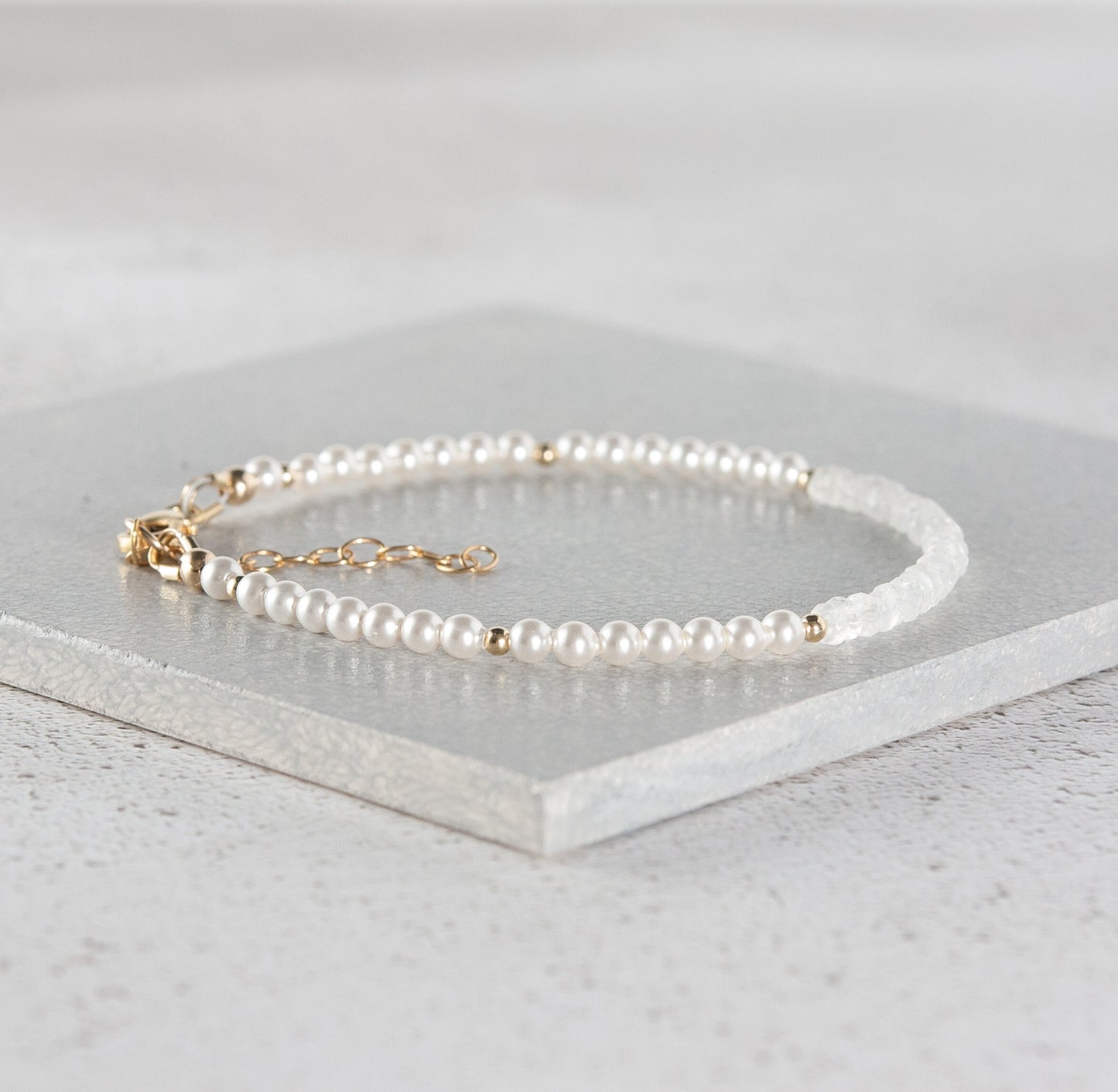 Rainbow Moonstone and Pearl Gemstone Bracelet