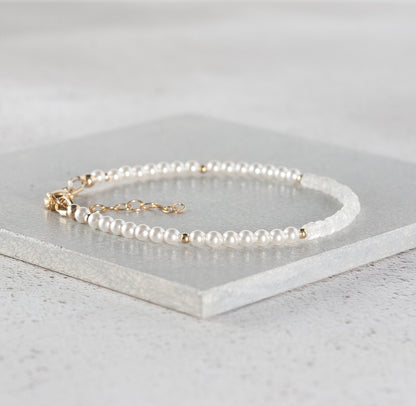 Rainbow Moonstone and Pearl Gemstone Bracelet