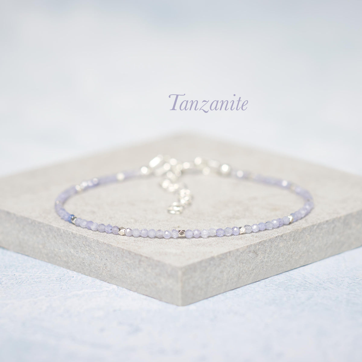 Set Of 4 Dainty Gemstone Stacking Bracelets, Larimar, Smoky Quartz, Tanzanite & Topaz