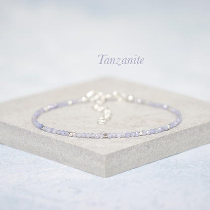 Set Of 4 Dainty Gemstone Stacking Bracelets, Larimar, Smoky Quartz, Tanzanite & Topaz