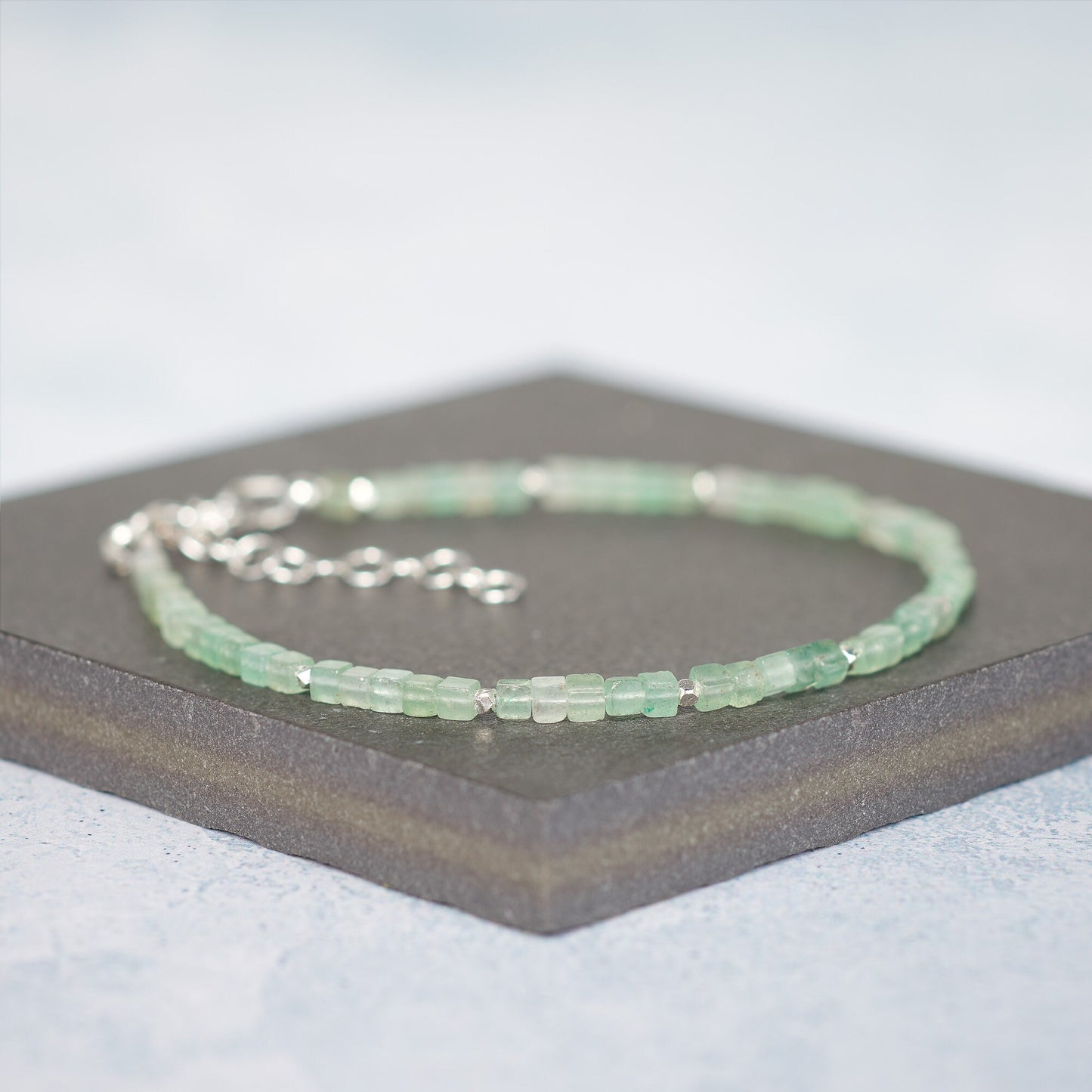 Dainty Green Aventurine Cube Bead Bracelet
