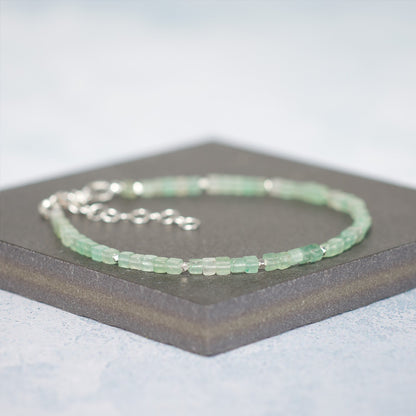 Dainty Green Aventurine Cube Bead Bracelet