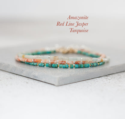 Dainty Turquoise Gemstone Heishi Bead Bracelet