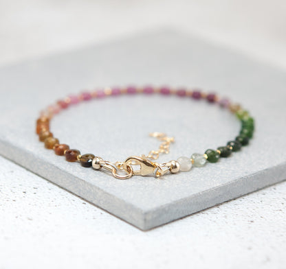 Tourmaline Dainty Coin Bead Bracelet