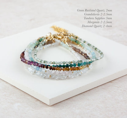 Dainty Moss / Green Rutile Quartz Gemstone Bracelet