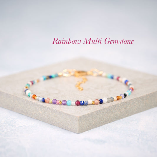 Dainty Rainbow Multi Gemstone Bracelet (2mm)