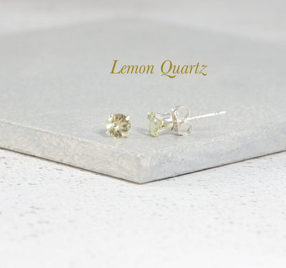 Dainty Lemon Quartz Gemstone Stud Earrings