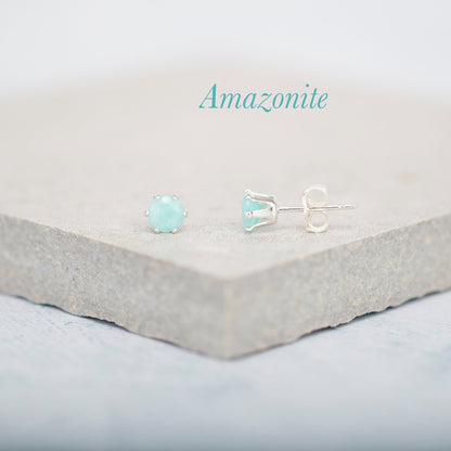 Dainty Amazonite Gemstone Stud Earrings