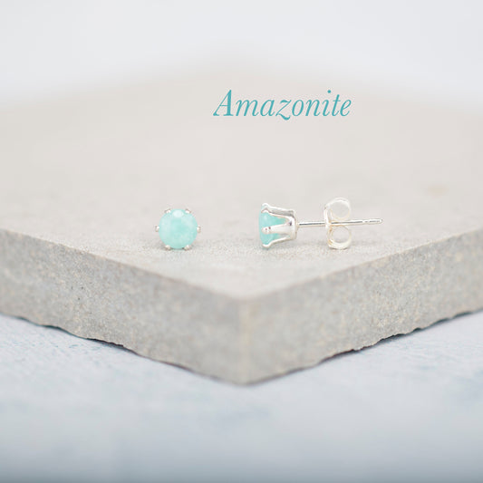 Dainty Amazonite Gemstone Stud Earrings