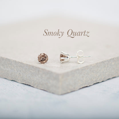 Dainty Smoky Quartz Gemstone Stud Earrings